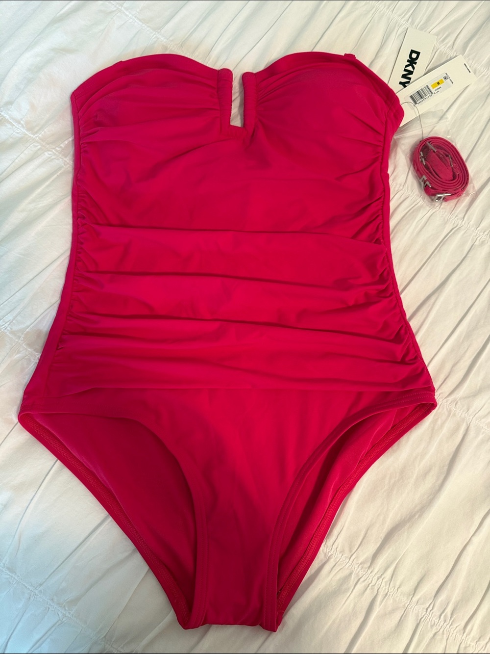 DKNY Bright Fuchsia Strapless One-Piece Swimsuit